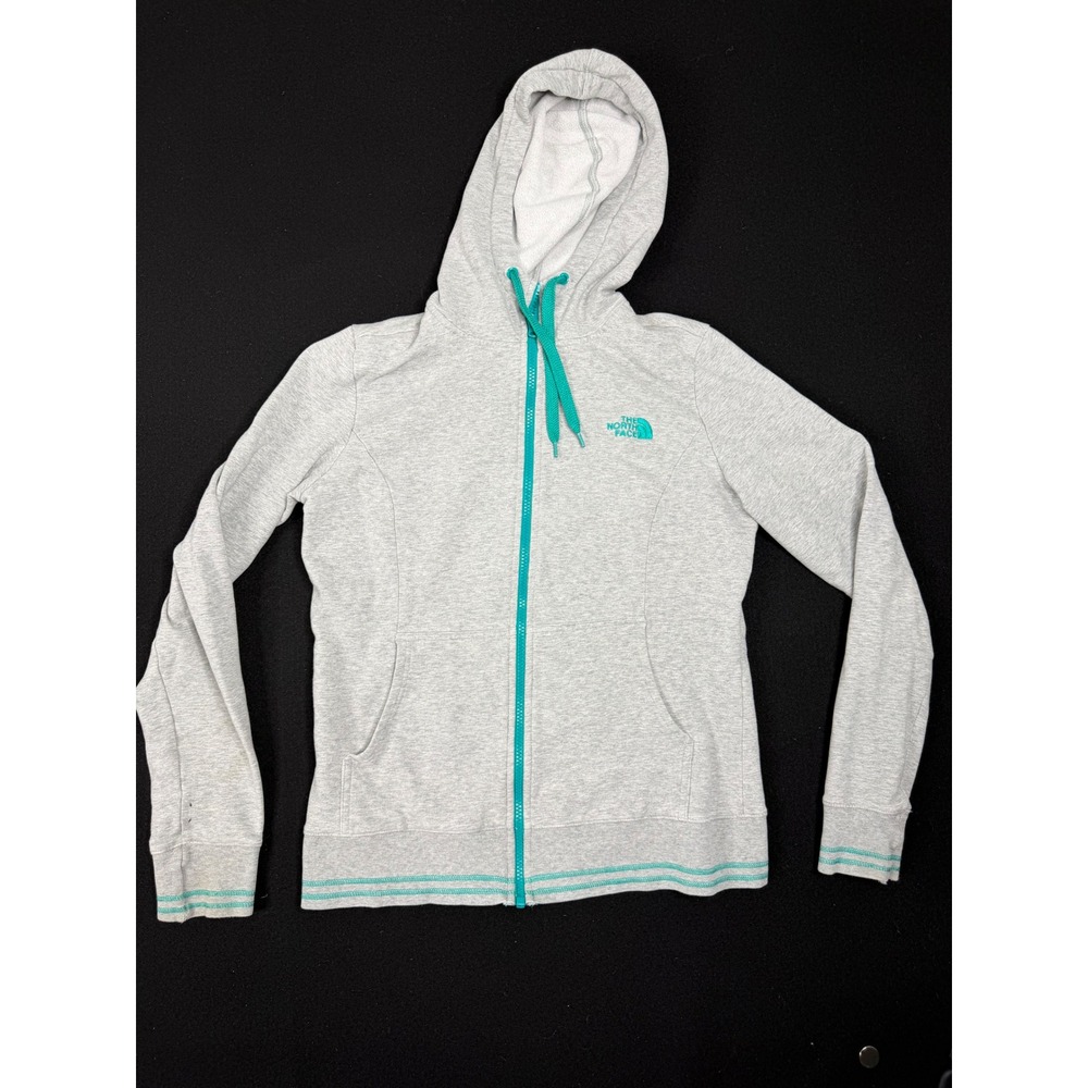 The North Face Womens Grey Teal Full Zip Hoodie Sweatshirt Size Medium